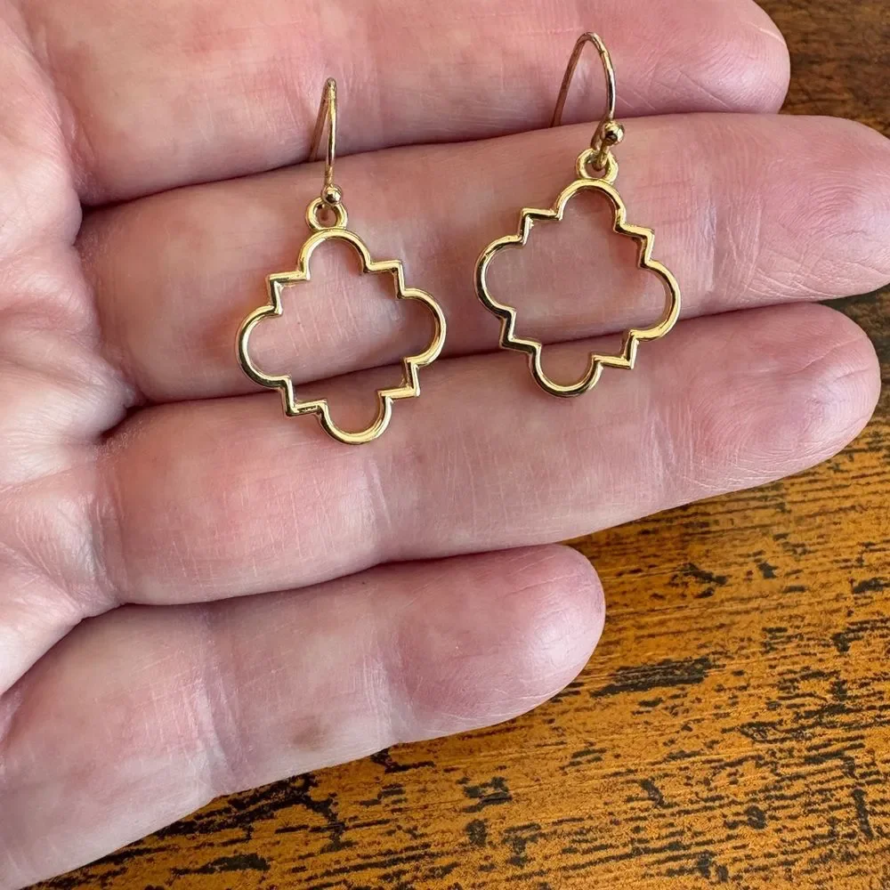 Quatrefoil Clover Gold-Tone Dangle Earrings